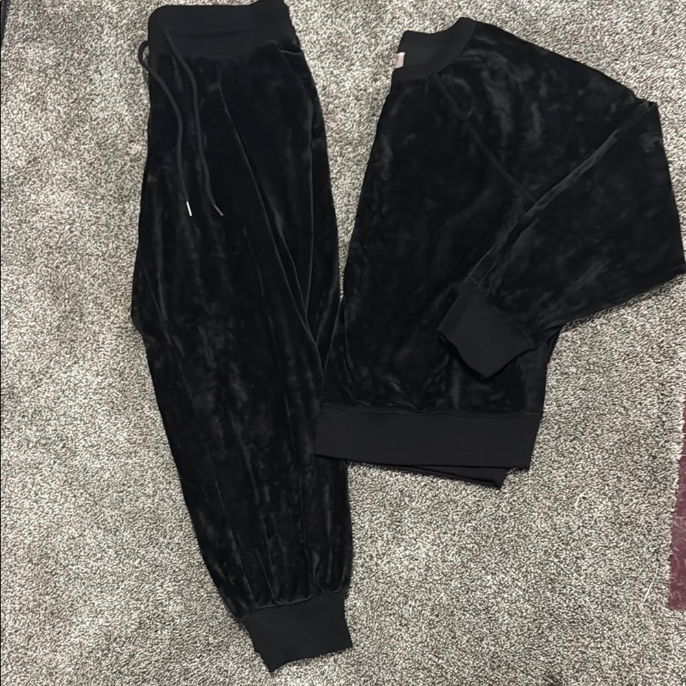 Black Velour Tracksuit Set